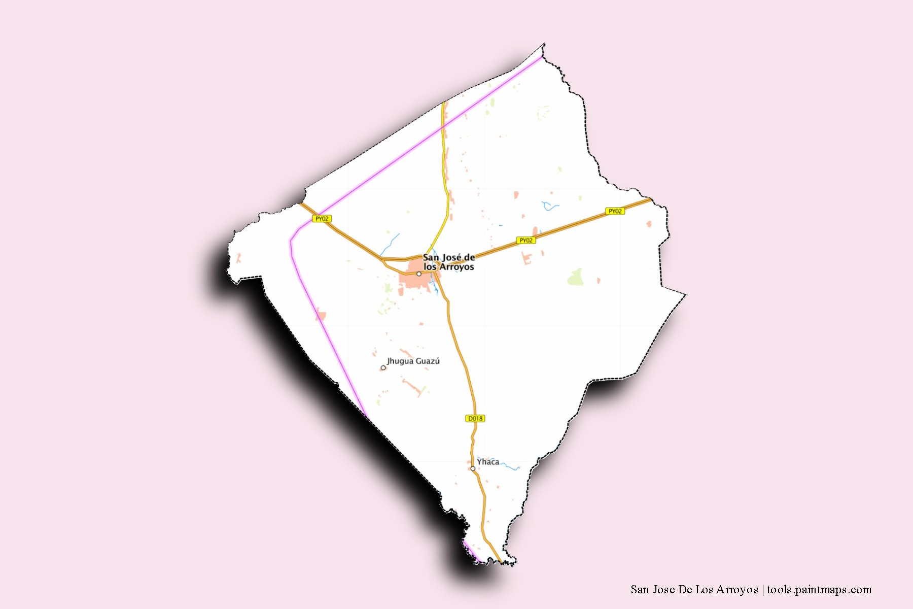 3D gölge efektli San Jose De Los Arroyos mahalleleri ve köyleri haritası
