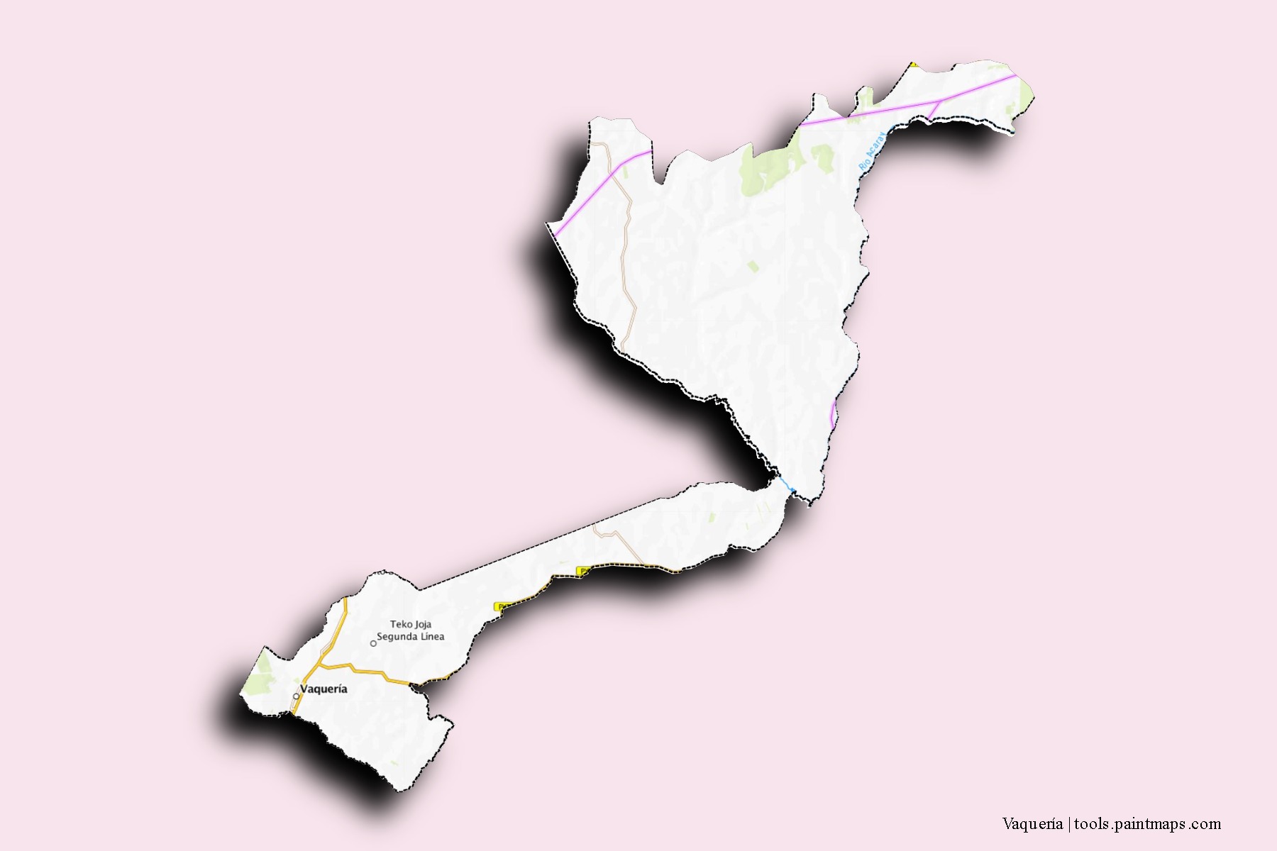 Mapa de barrios y pueblos de Vaquería con efecto de sombra 3D