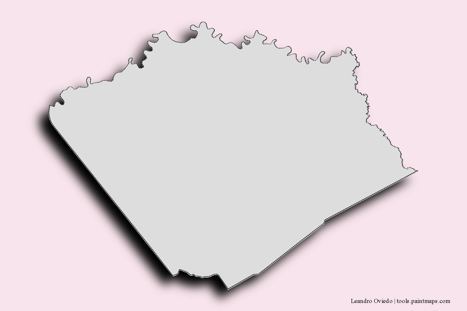 Mapa de barrios y pueblos de Leandro Oviedo con efecto de sombra 3D