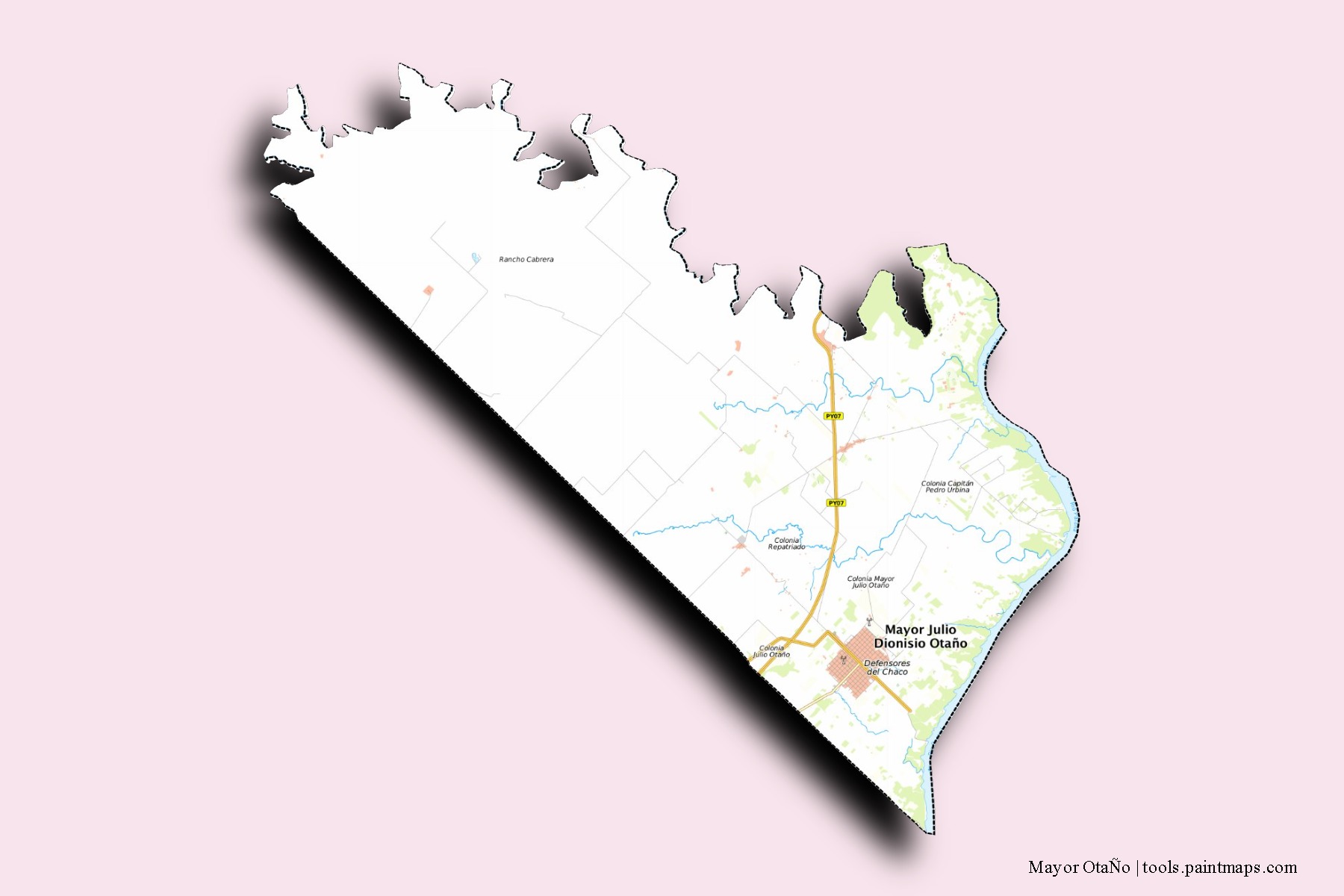 Mayor Julio D. Otaño neighborhoods and villages map with 3D shadow effect