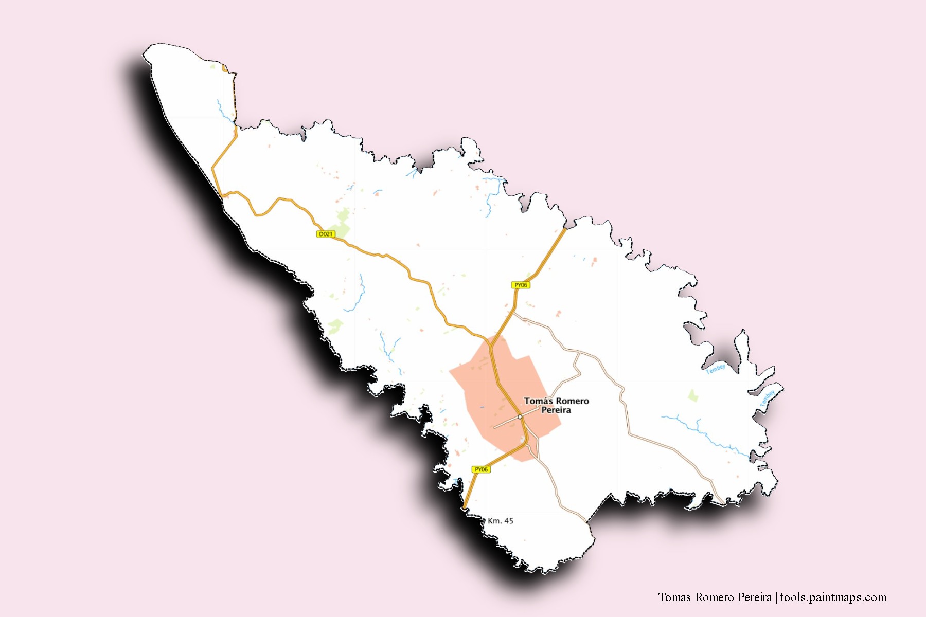 Tomás Romero Pereira neighborhoods and villages map with 3D shadow effect