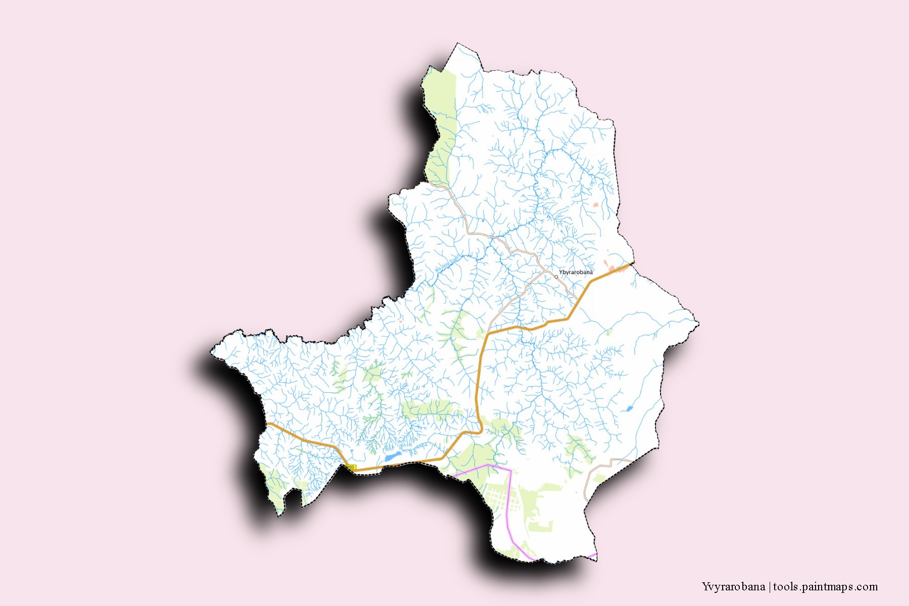 Mapa de barrios y pueblos de Yvyrarobana con efecto de sombra 3D