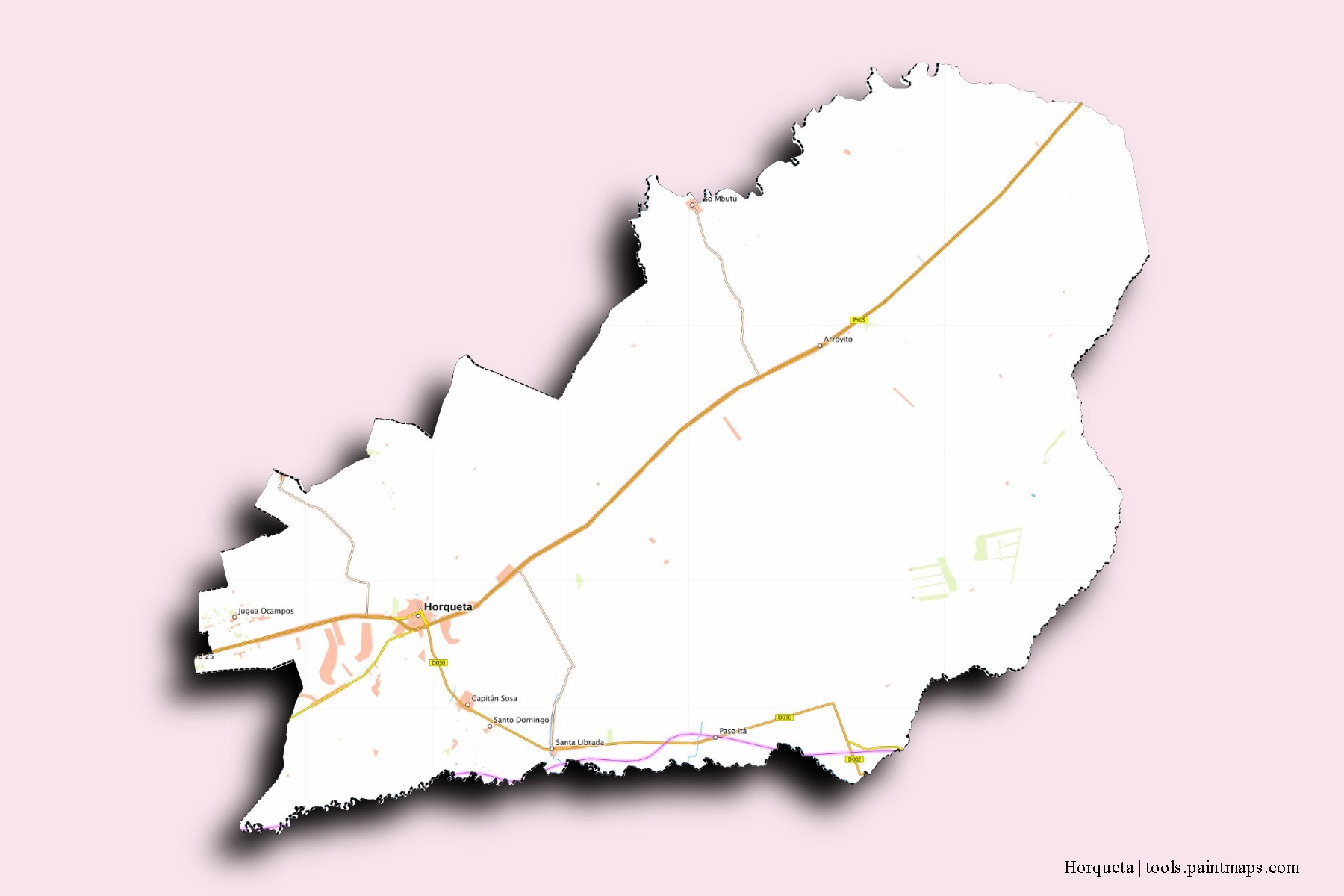 3D gölge efektli Horqueta mahalleleri ve köyleri haritası