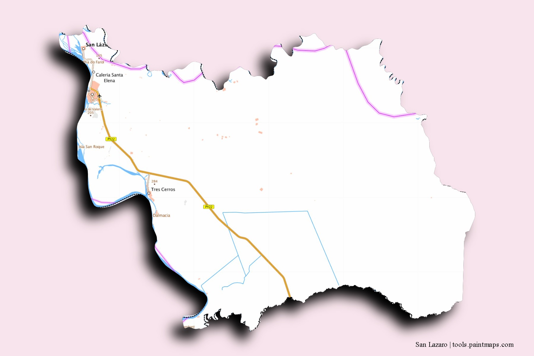 3D gölge efektli San Lazaro mahalleleri ve köyleri haritası