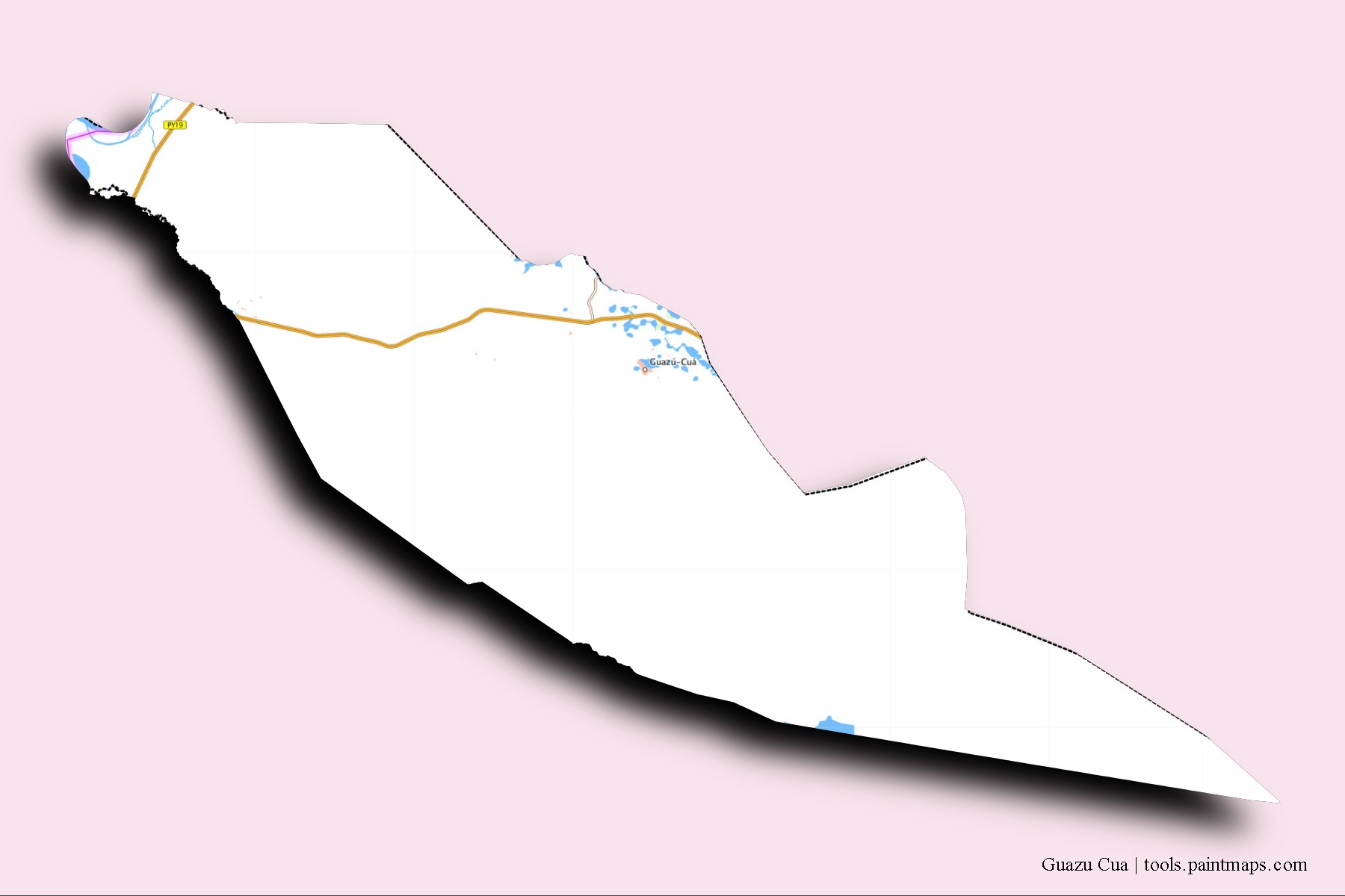 3D gölge efektli Guazu Cua mahalleleri ve köyleri haritası