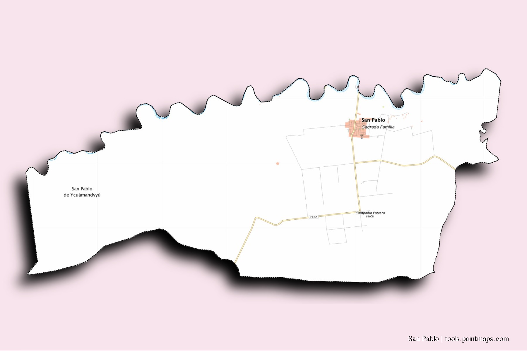 San Pablo neighborhoods and villages map with 3D shadow effect