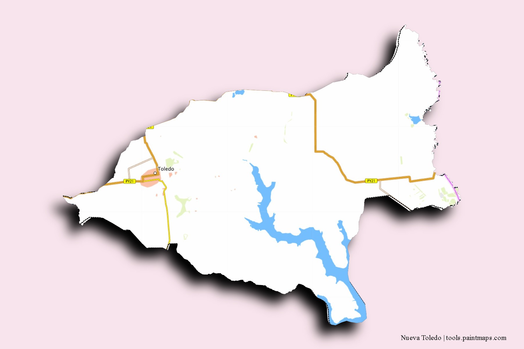 3D gölge efektli Nueva Toledo mahalleleri ve köyleri haritası