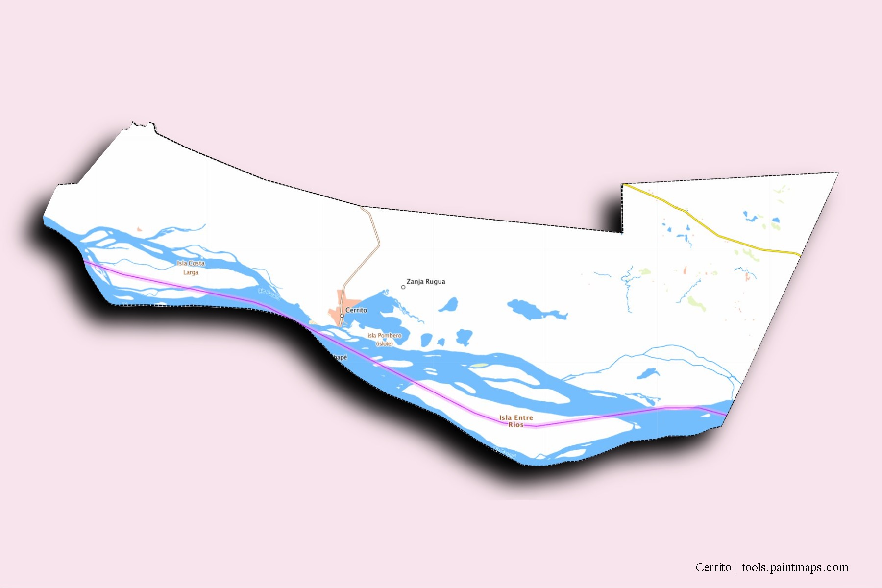 3D gölge efektli Cerrito mahalleleri ve köyleri haritası