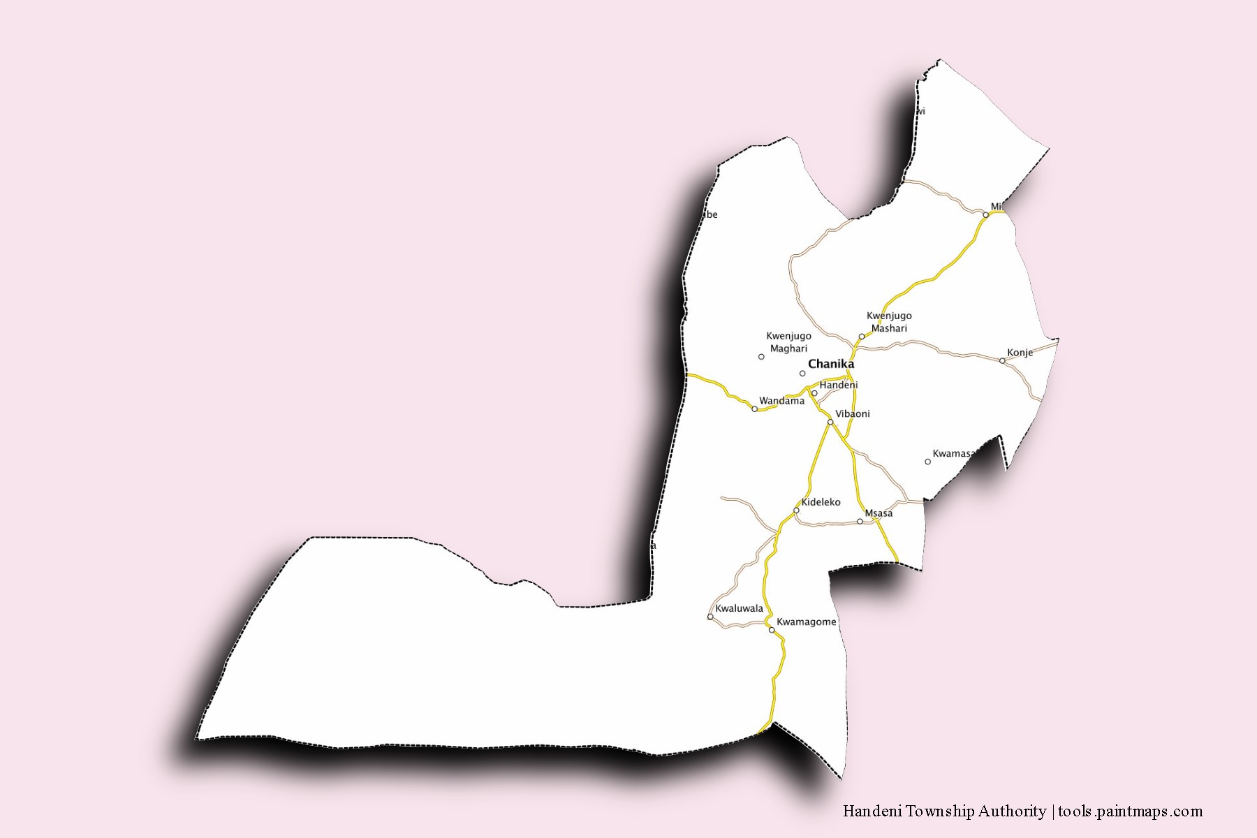 Handeni Township Authority neighborhoods and villages map with 3D shadow effect