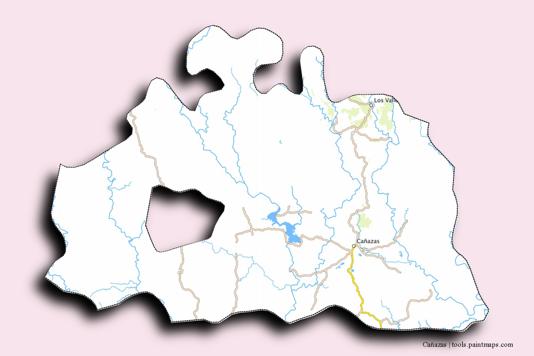 Mapa de barrios y pueblos de Cañazas con efecto de sombra 3D