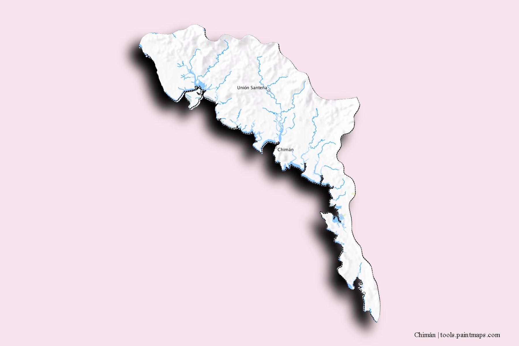 Mapa de barrios y pueblos de Chimán con efecto de sombra 3D