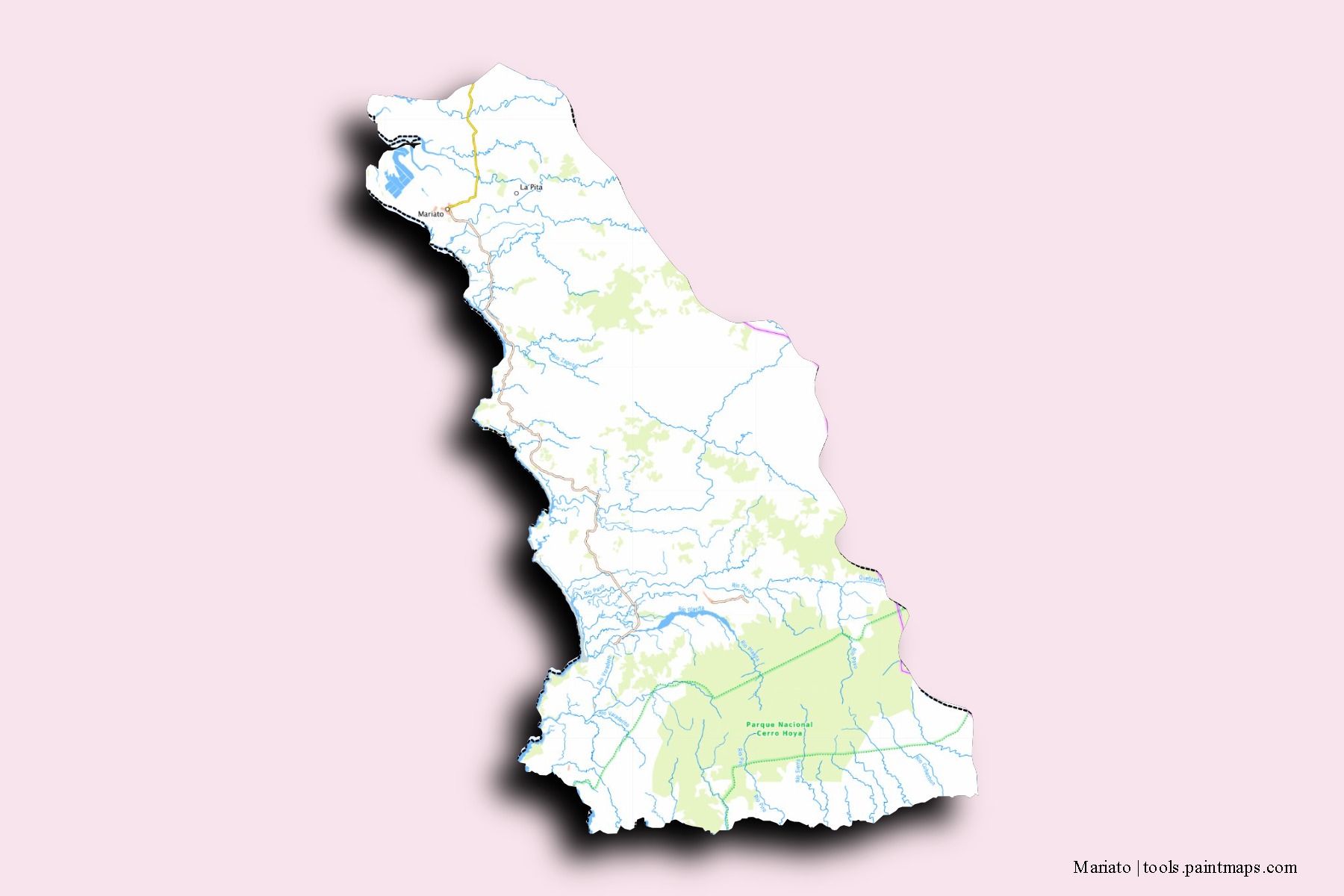 3D gölge efektli Mariato mahalleleri ve köyleri haritası