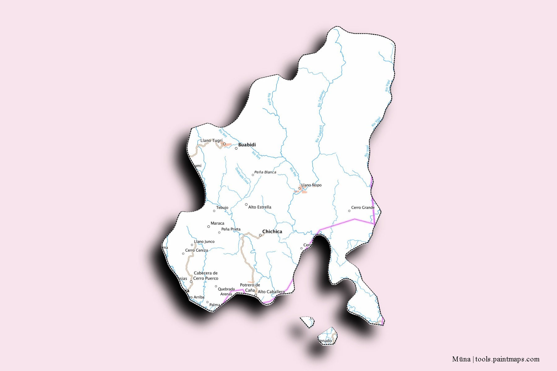 Mapa de barrios y pueblos de Müna con efecto de sombra 3D