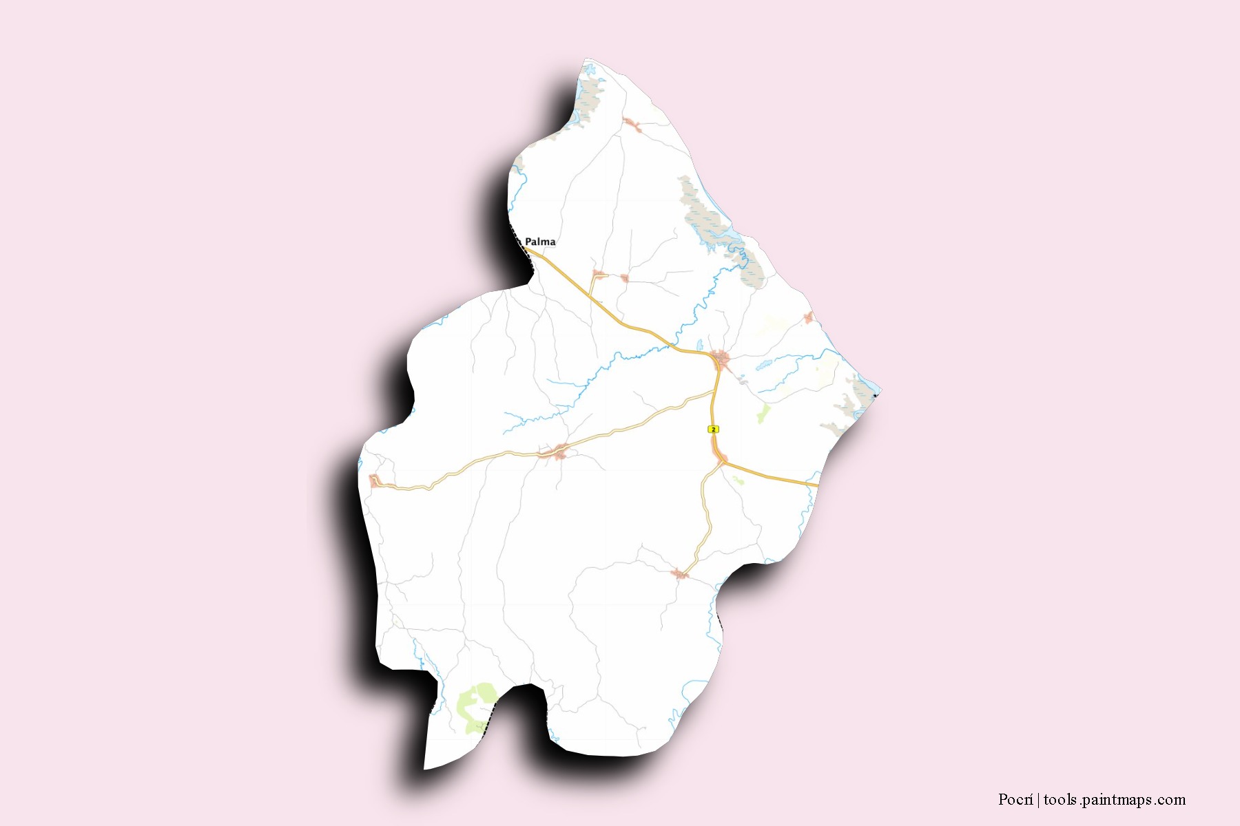 Mapa de barrios y pueblos de Pocrí con efecto de sombra 3D