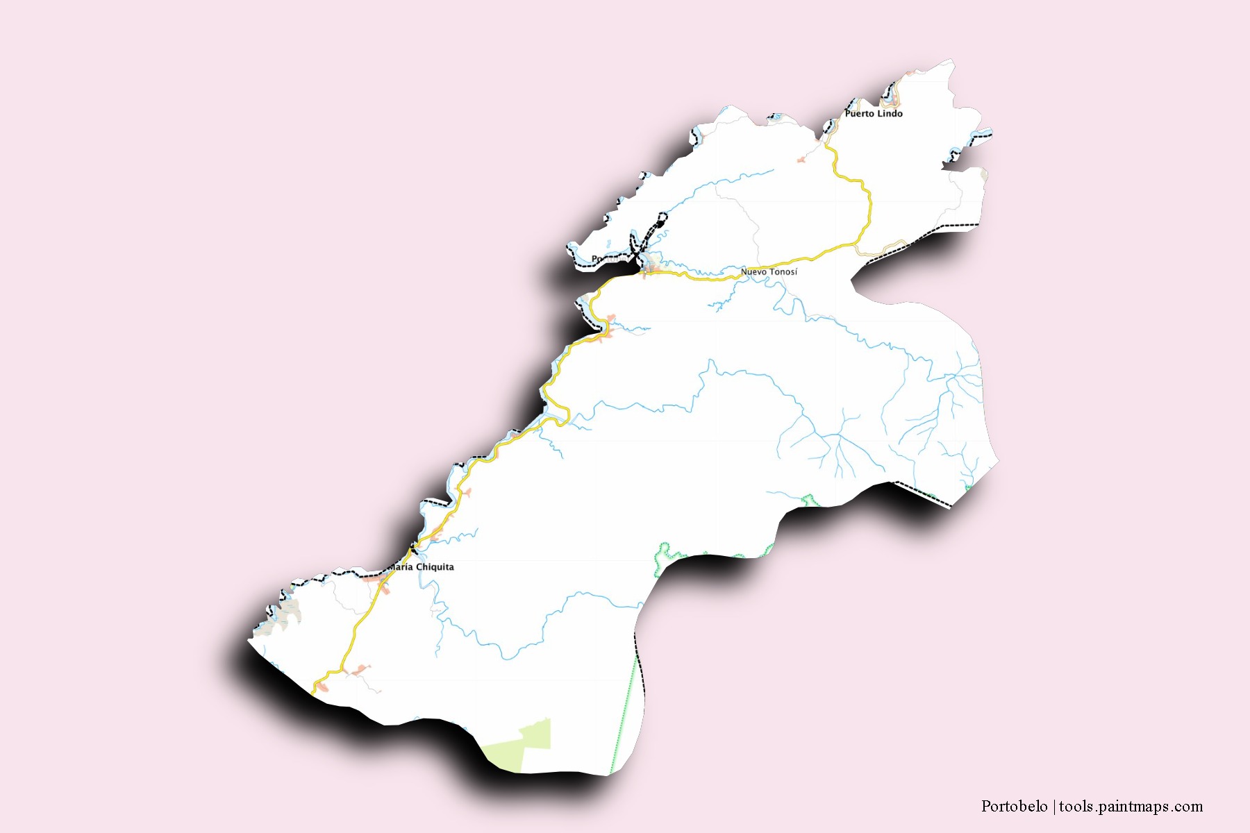 Portobelo neighborhoods and villages map with 3D shadow effect