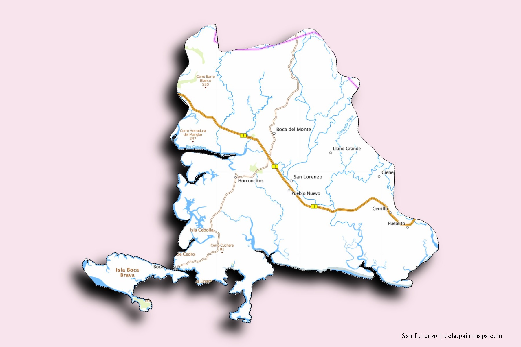 Mapa de barrios y pueblos de San Lorenzo con efecto de sombra 3D