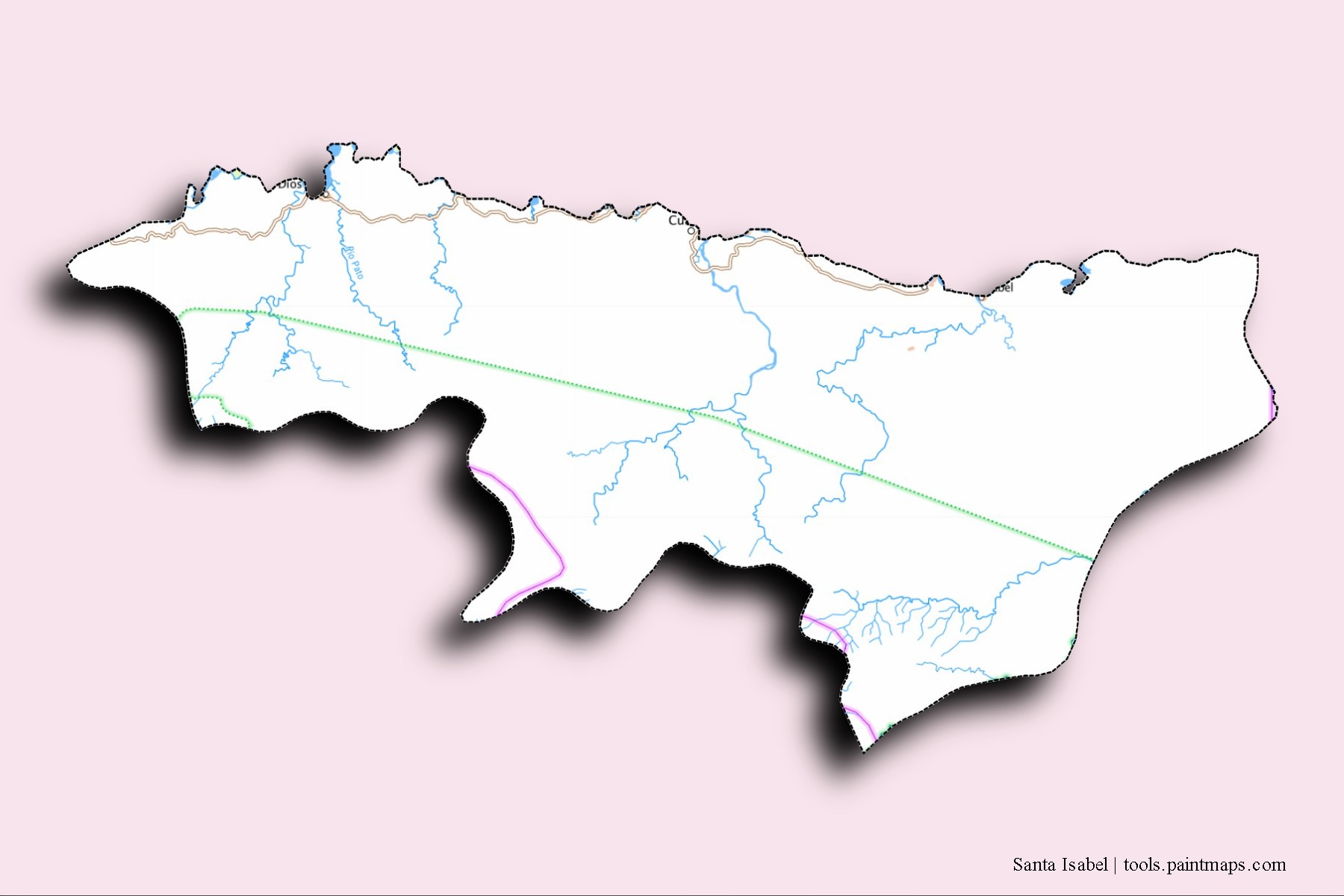 Santa Isabel neighborhoods and villages map with 3D shadow effect