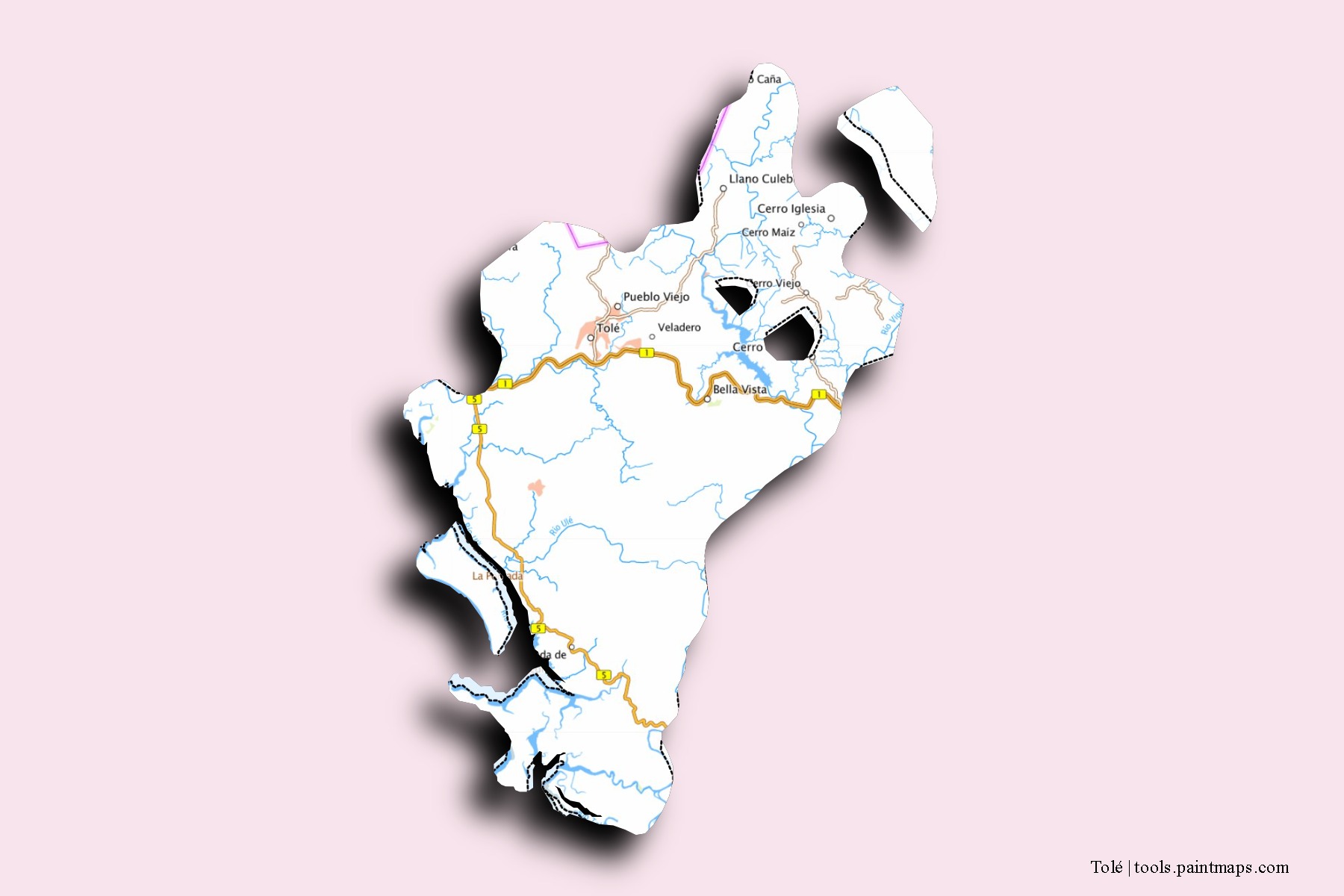 Tolé neighborhoods and villages map with 3D shadow effect