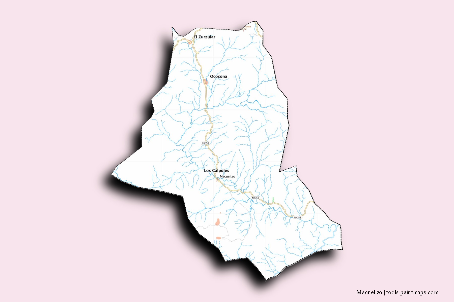 Macuelizo neighborhoods and villages map with 3D shadow effect