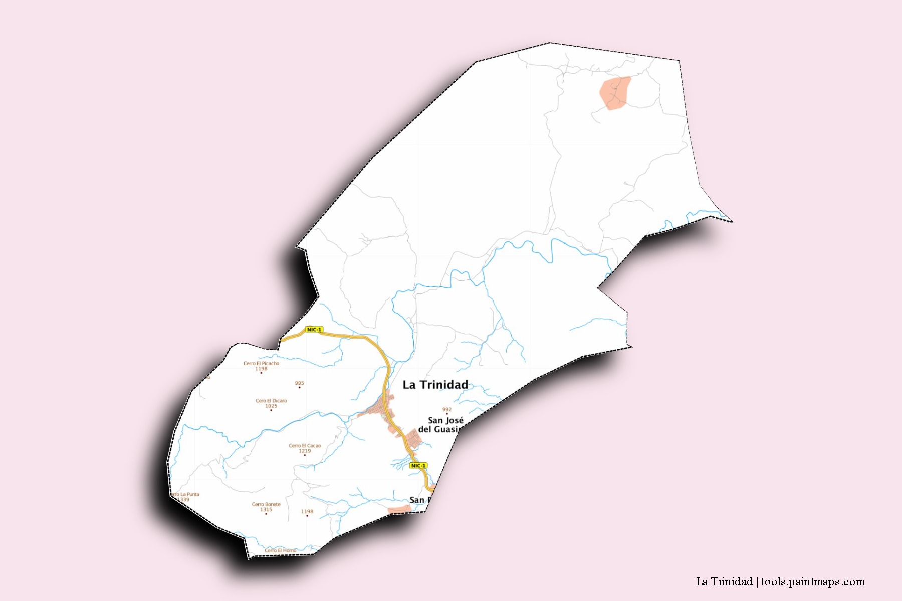 Mapa de barrios y pueblos de La Trinidad con efecto de sombra 3D