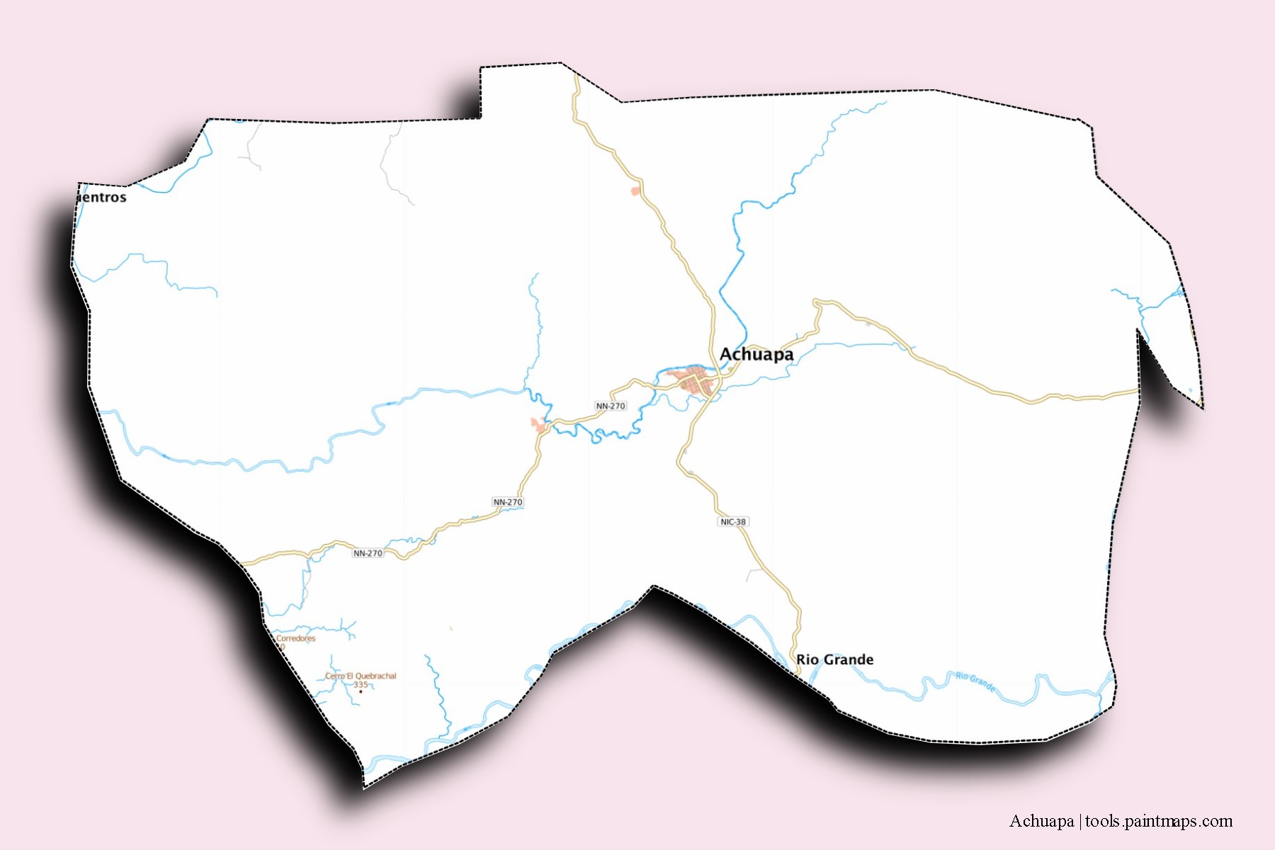 Mapa de barrios y pueblos de Achuapa con efecto de sombra 3D