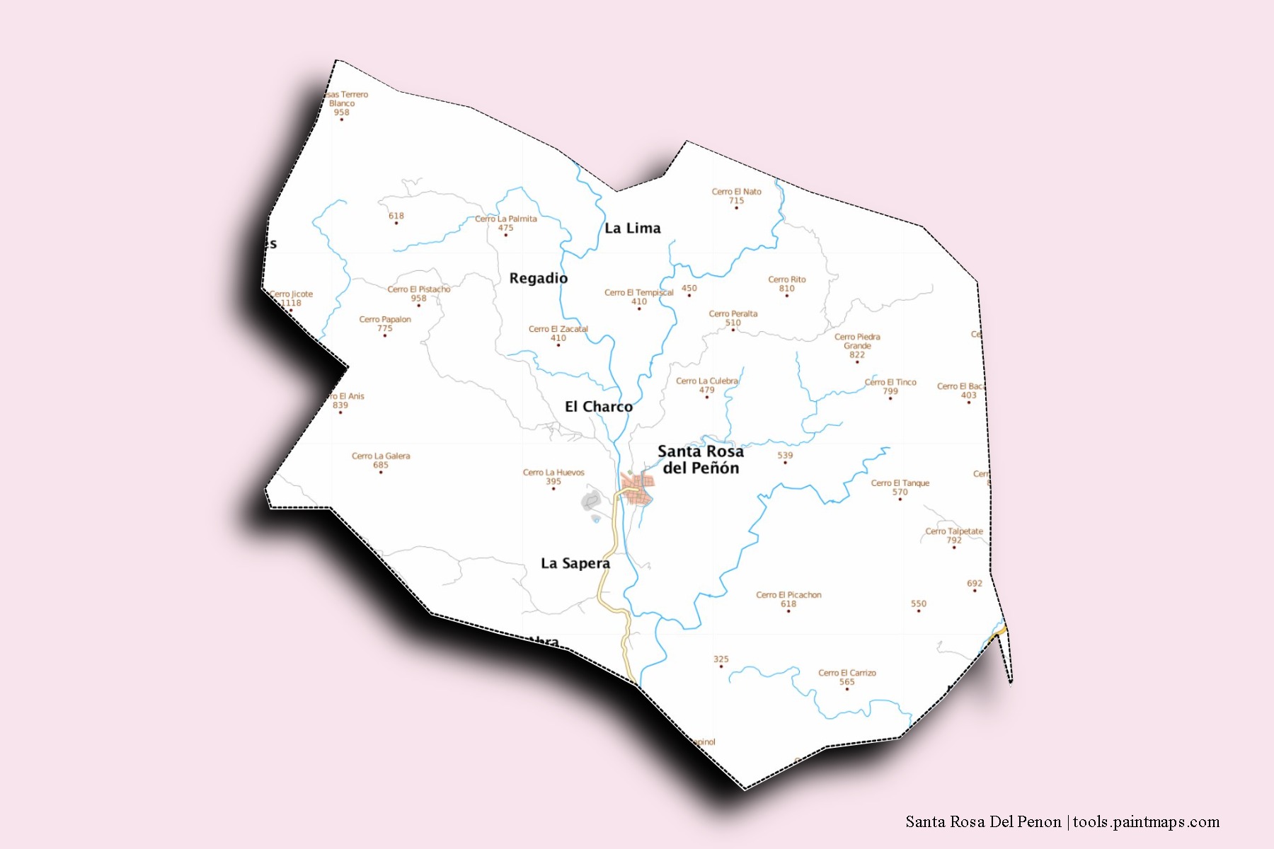 Mapa de barrios y pueblos de Santa Rosa Del Penon con efecto de sombra 3D