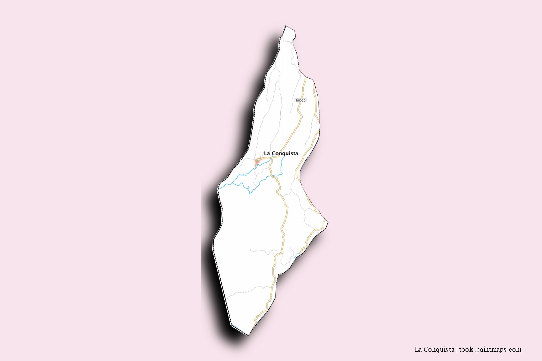 Mapa de barrios y pueblos de La Conquista con efecto de sombra 3D