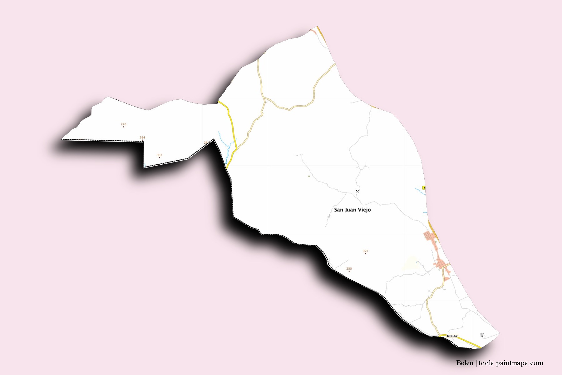 Mapa de barrios y pueblos de Belen con efecto de sombra 3D