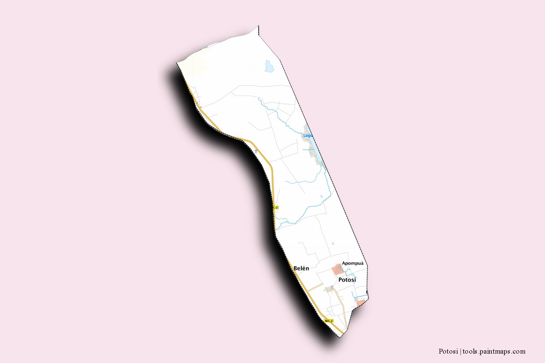 Mapa de barrios y pueblos de Potosi con efecto de sombra 3D