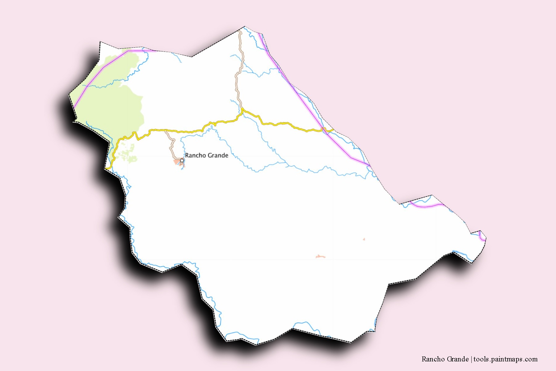 Mapa de barrios y pueblos de Rancho Grande con efecto de sombra 3D