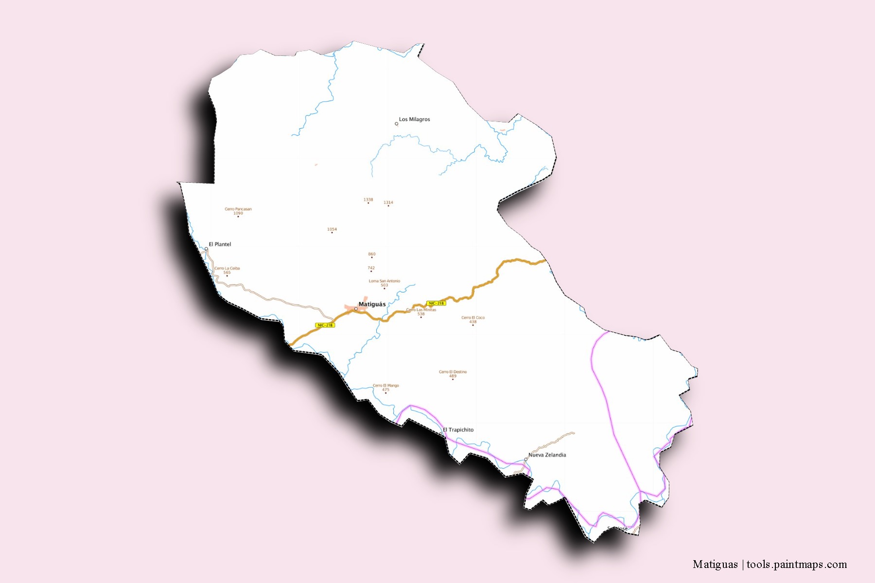 Mapa de barrios y pueblos de Matiguas con efecto de sombra 3D