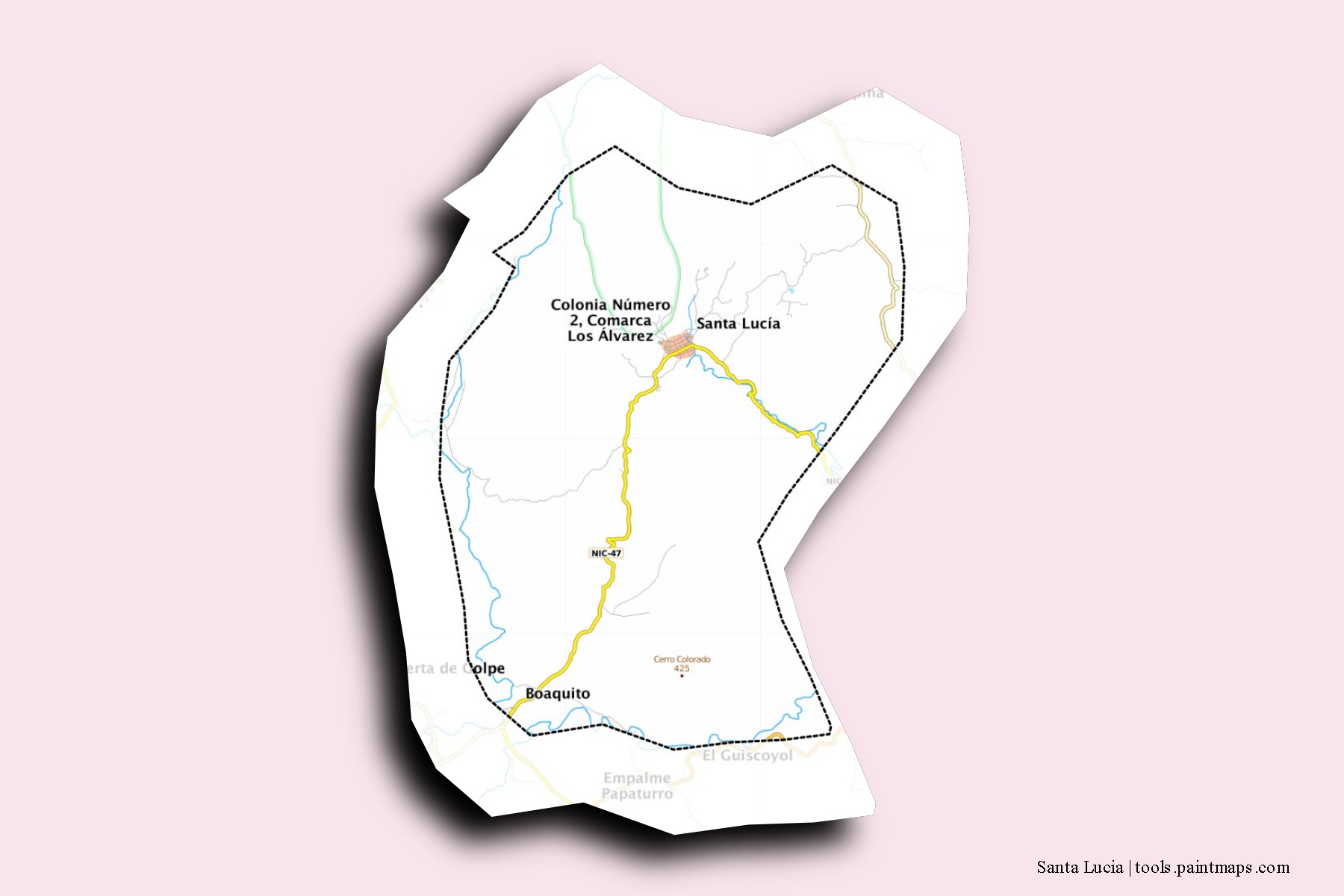 Mapa de barrios y pueblos de Santa Lucia con efecto de sombra 3D