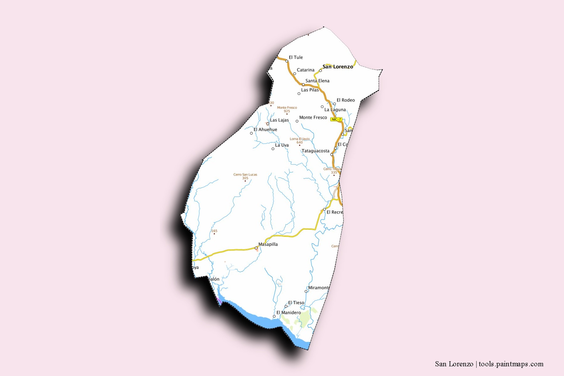 Mapa de barrios y pueblos de San Lorenzo con efecto de sombra 3D