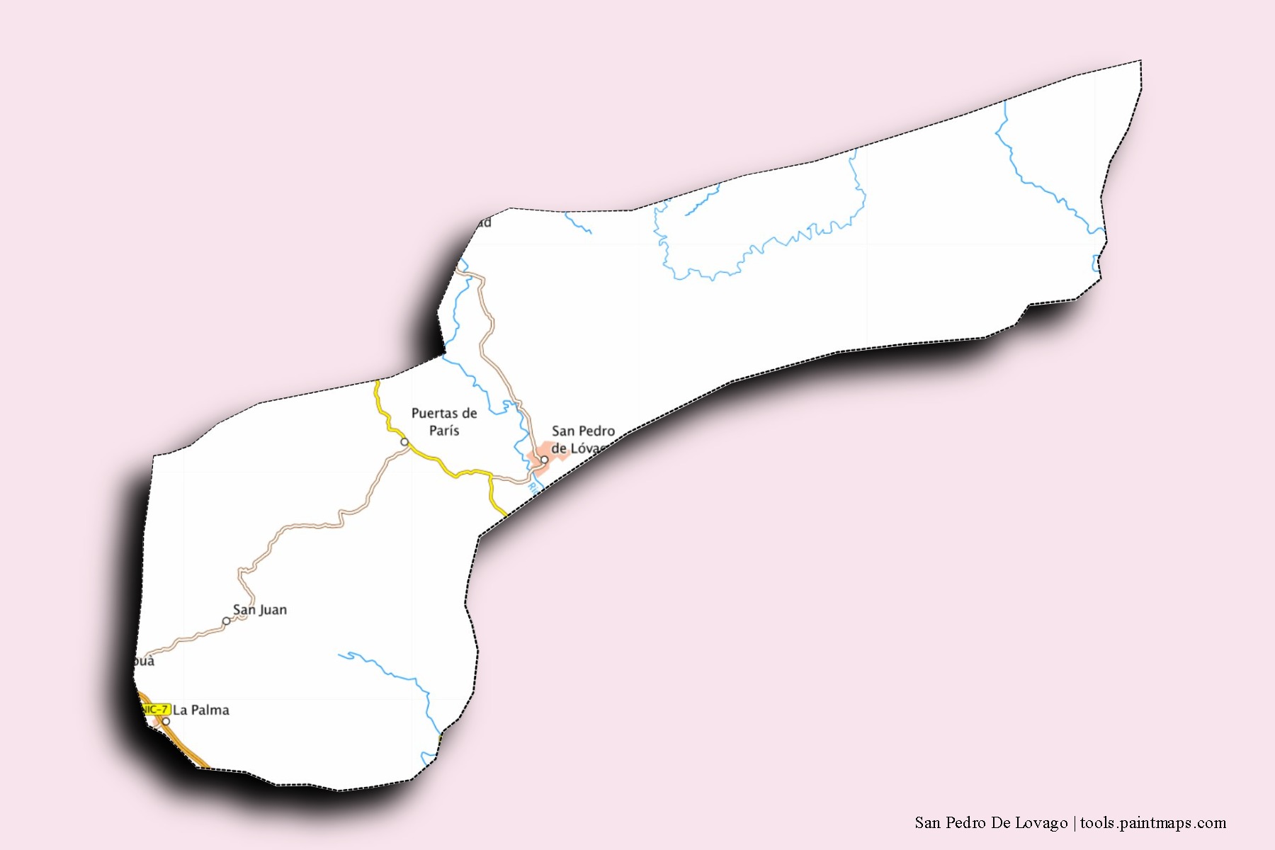 Mapa de barrios y pueblos de San Pedro De Lovago con efecto de sombra 3D