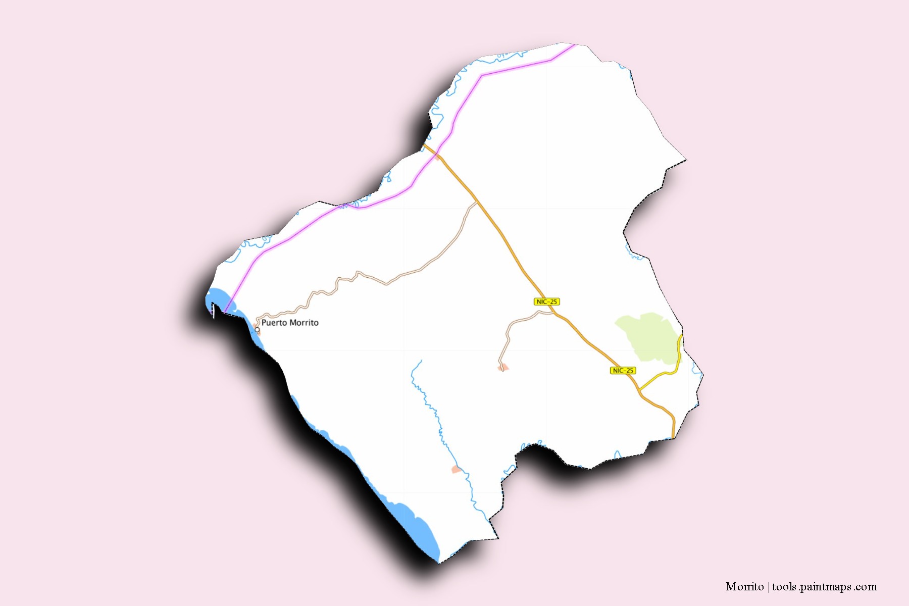 Mapa de barrios y pueblos de Morrito con efecto de sombra 3D