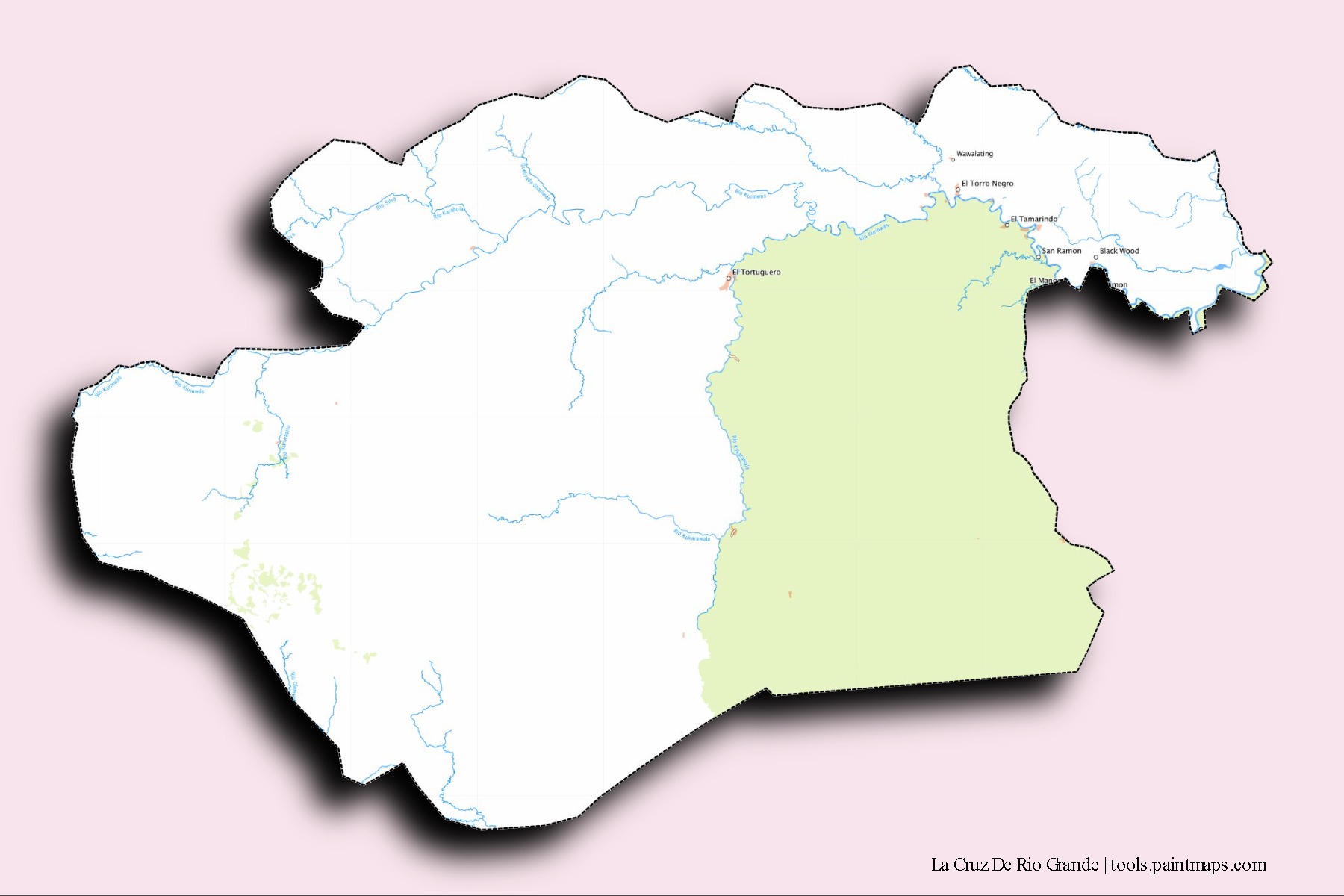 Mapa de barrios y pueblos de La Cruz De Rio Grande con efecto de sombra 3D