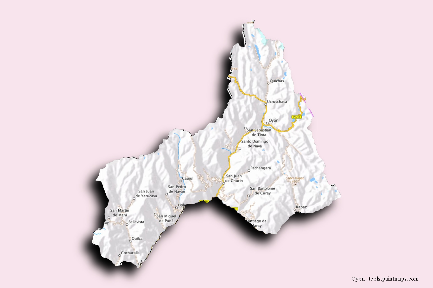 Mapa de barrios y pueblos de Oyón con efecto de sombra 3D