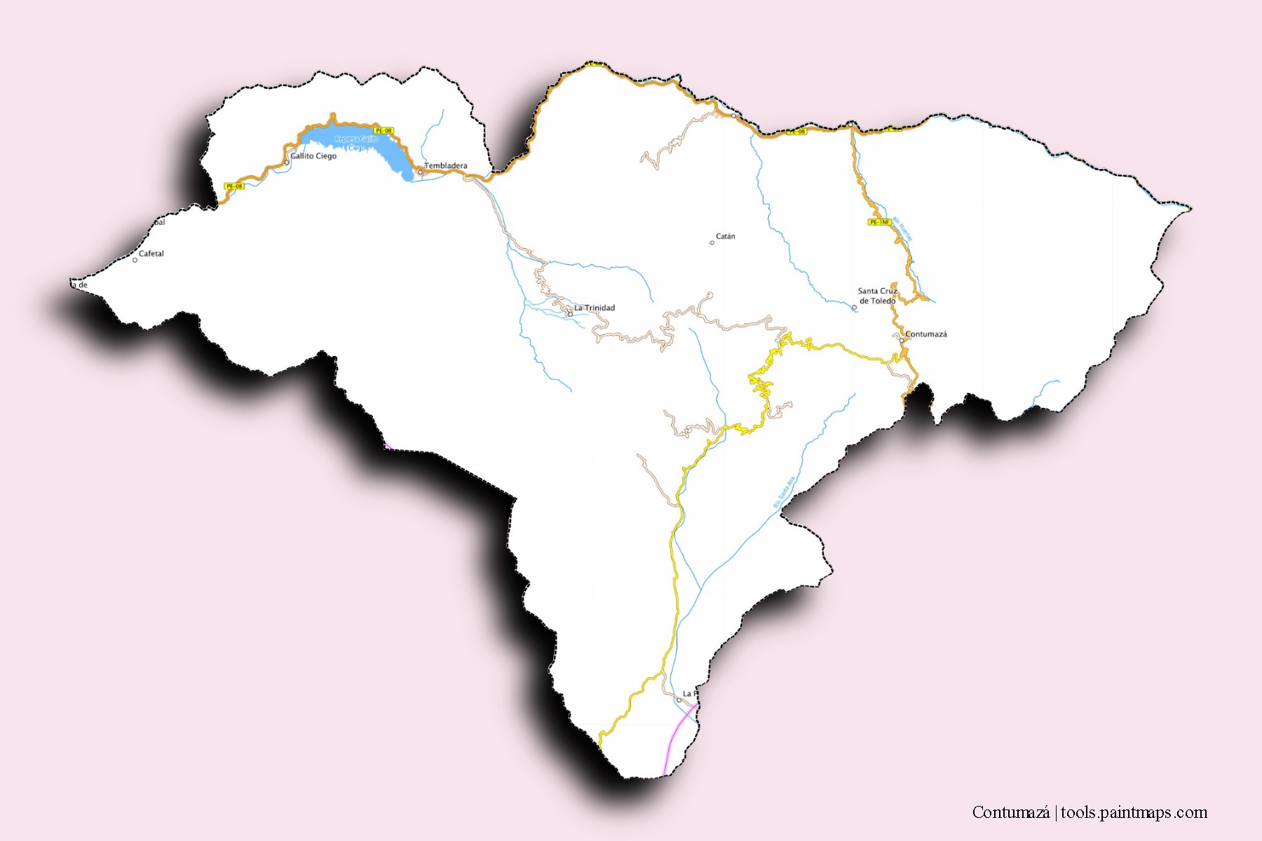 Contumazá neighborhoods and villages map with 3D shadow effect