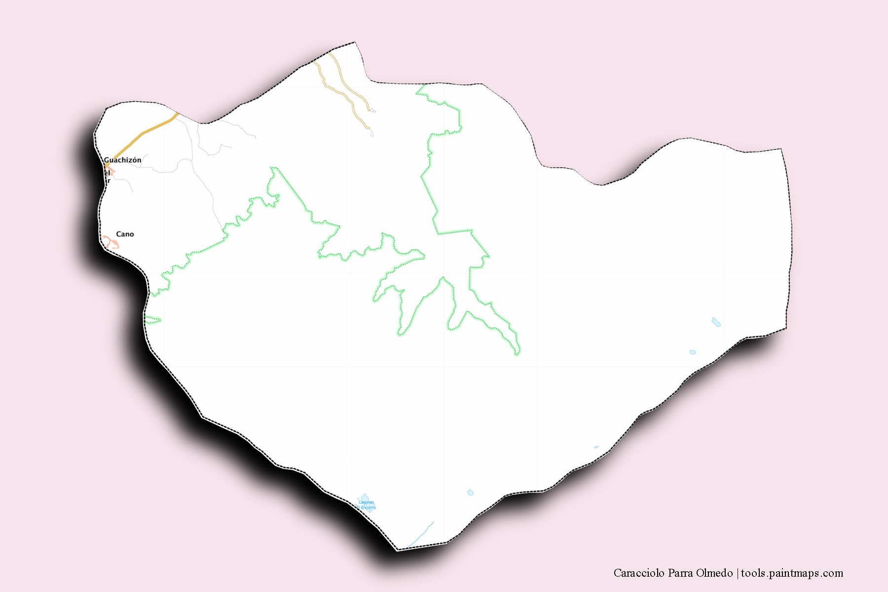 Mapa de barrios y pueblos de Caracciolo Parra Olmedo con efecto de sombra 3D