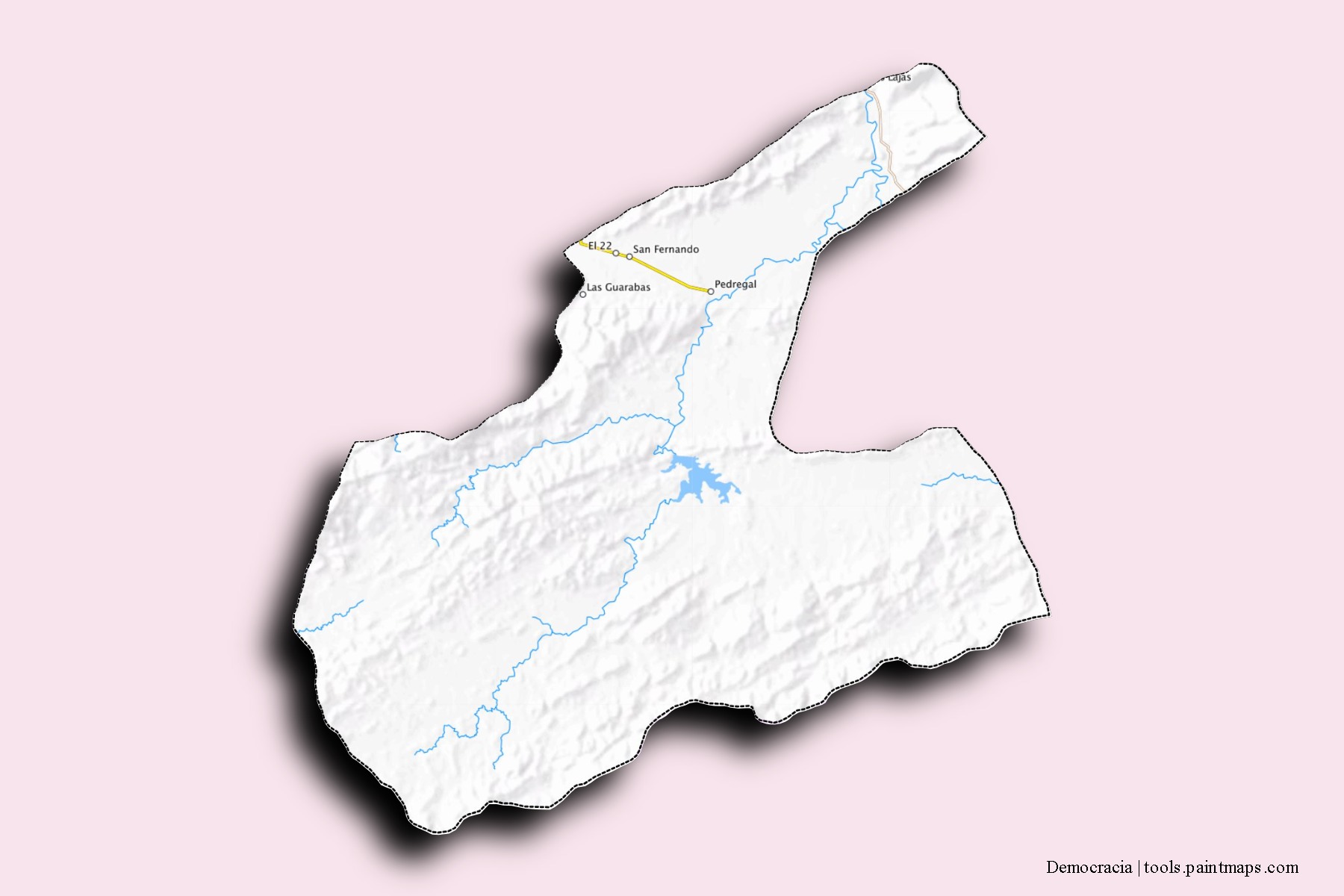 Mapa de barrios y pueblos de Democracia con efecto de sombra 3D