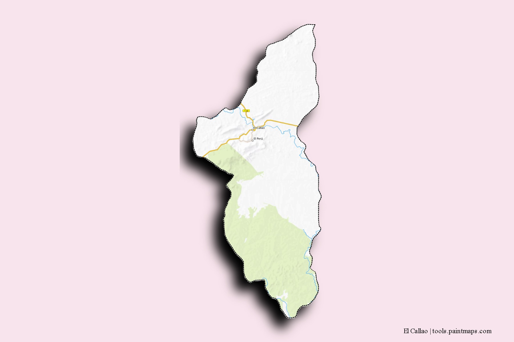 Mapa de barrios y pueblos de El Callao con efecto de sombra 3D