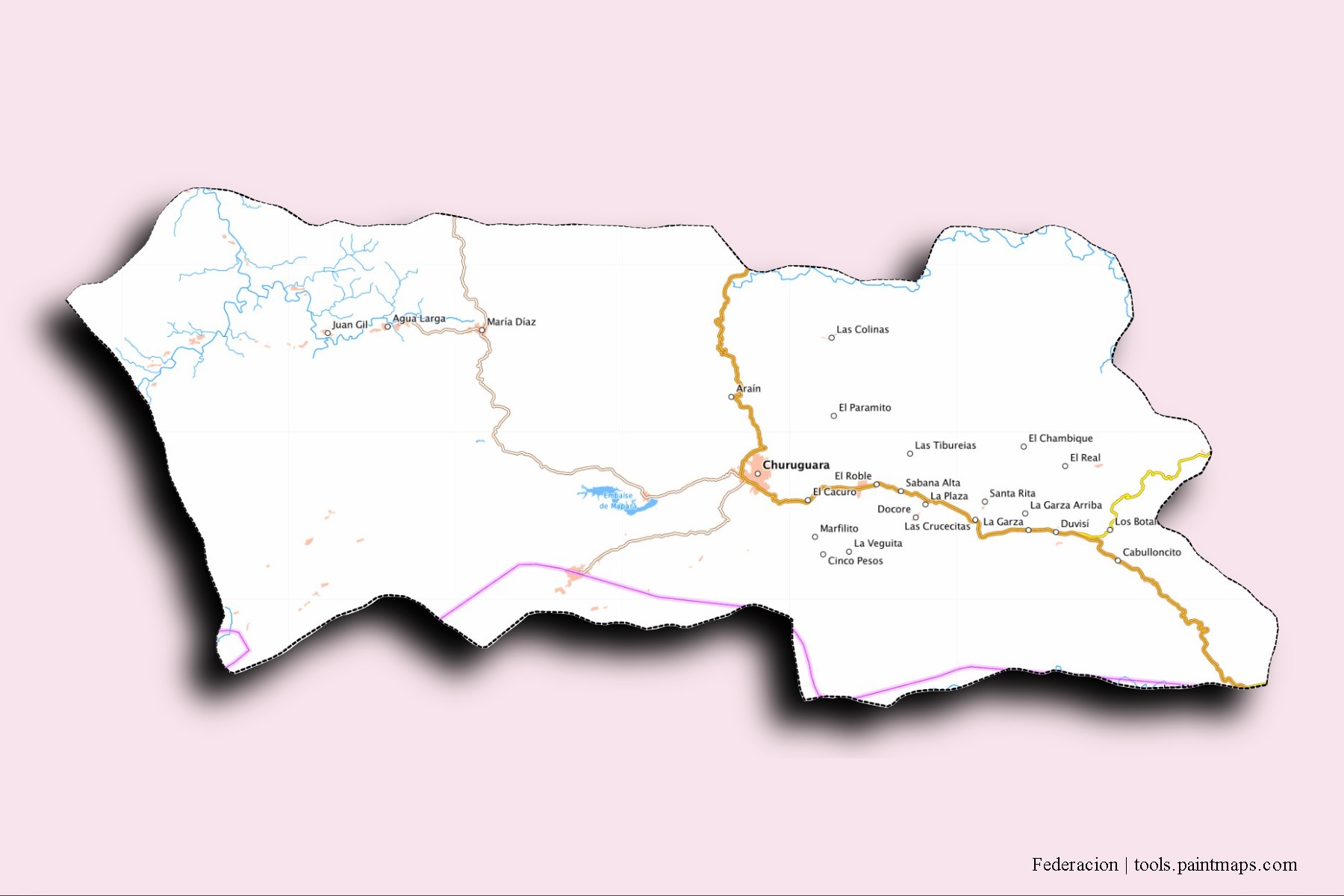 3D gölge efektli Federacion mahalleleri ve köyleri haritası