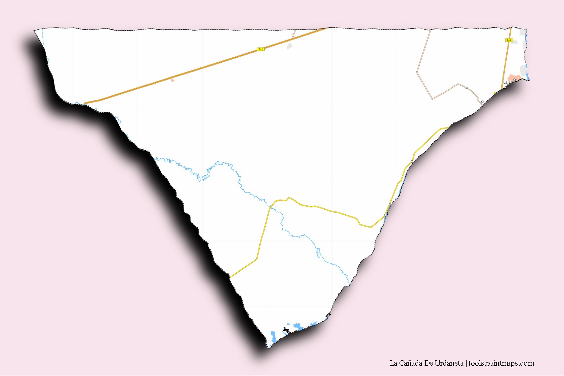 Mapa de barrios y pueblos de La Cañada De Urdaneta con efecto de sombra 3D