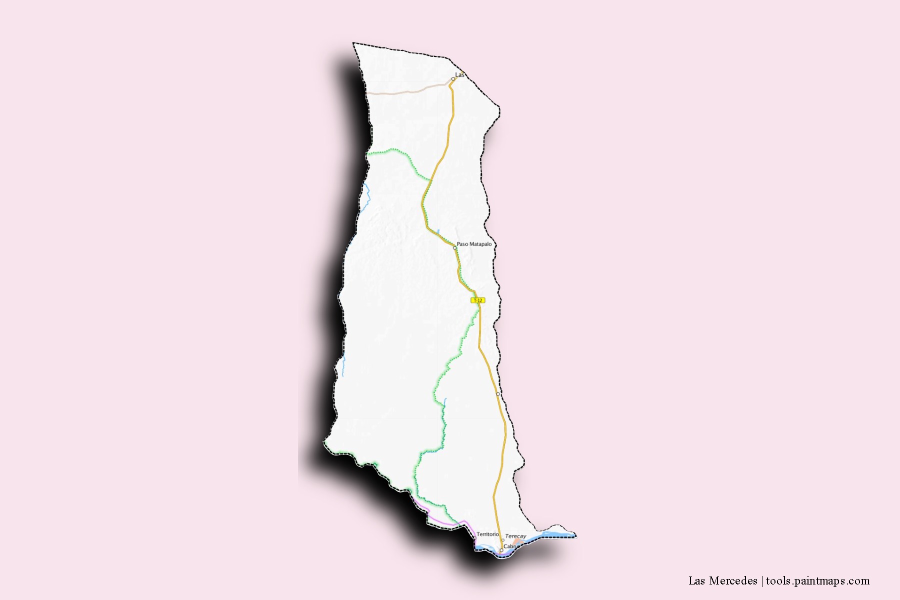 Mapa de barrios y pueblos de Las Mercedes con efecto de sombra 3D
