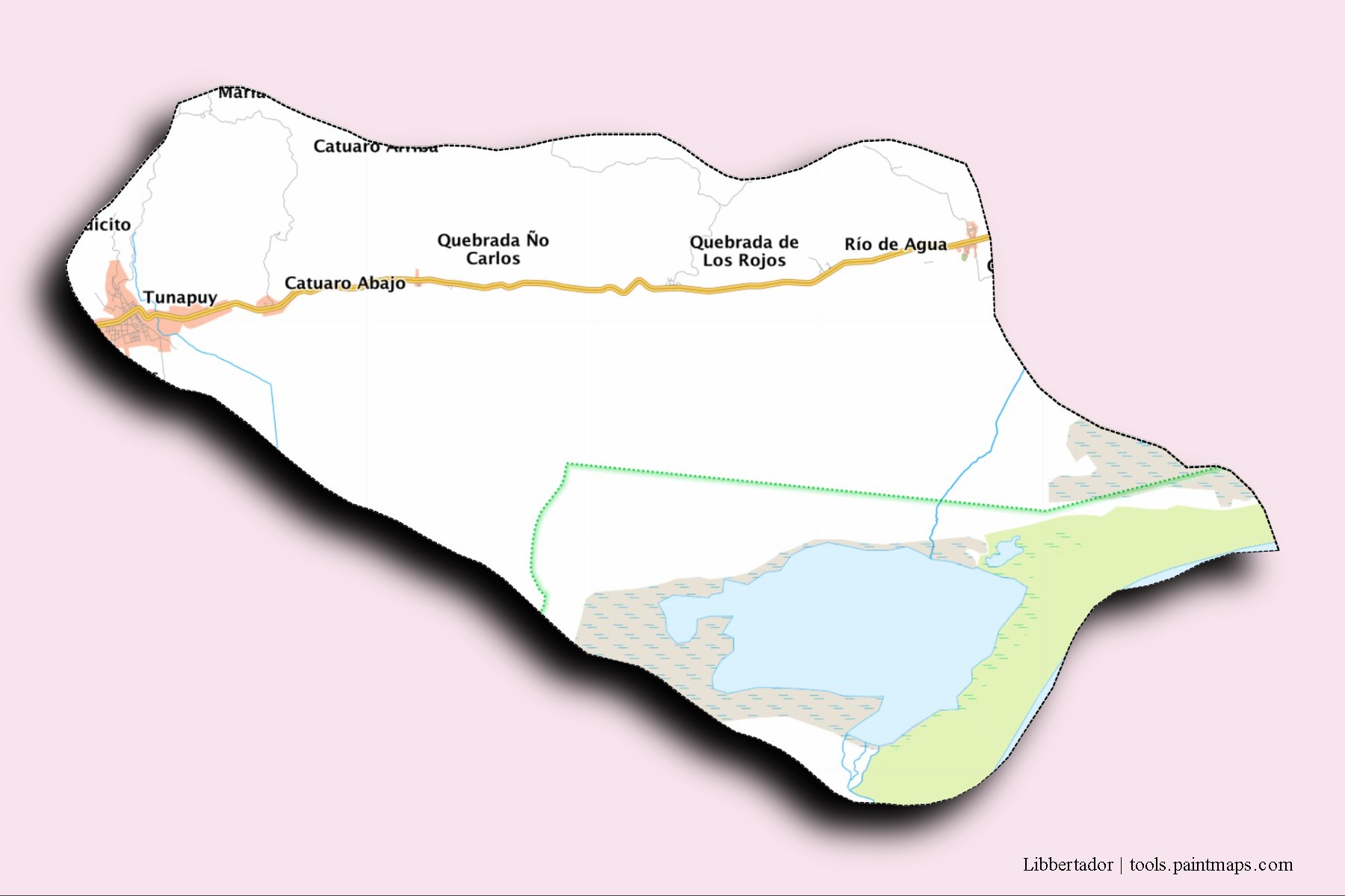 Mapa de barrios y pueblos de Libbertador con efecto de sombra 3D