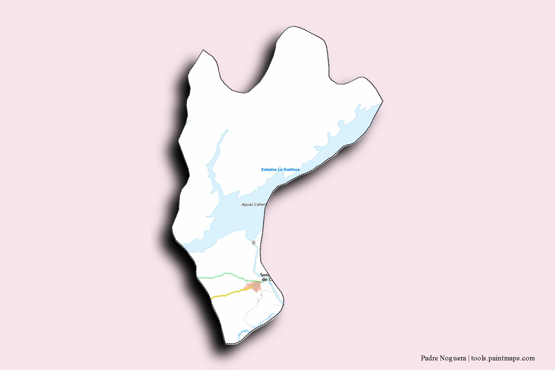 Mapa de barrios y pueblos de Padre Noguera con efecto de sombra 3D