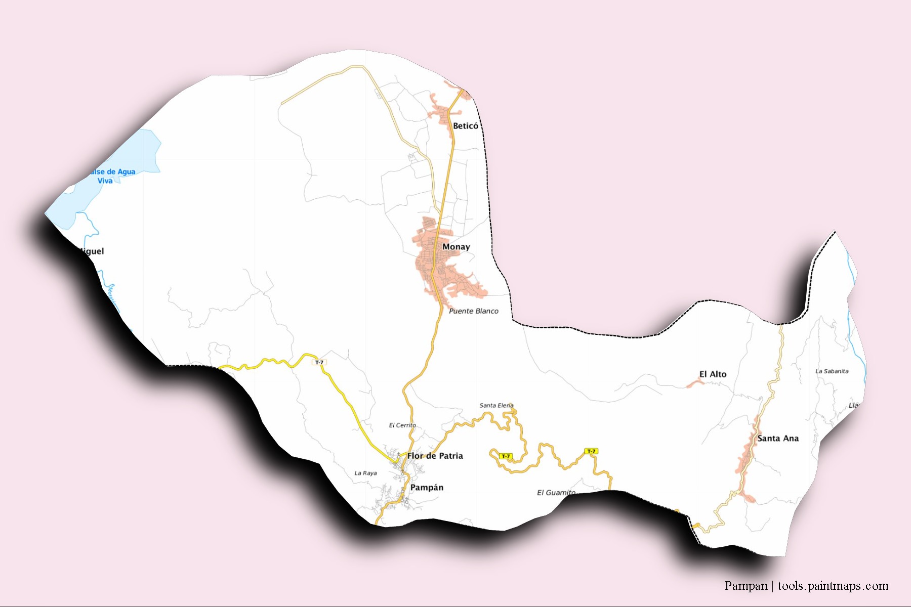 Mapa de barrios y pueblos de Pampan con efecto de sombra 3D