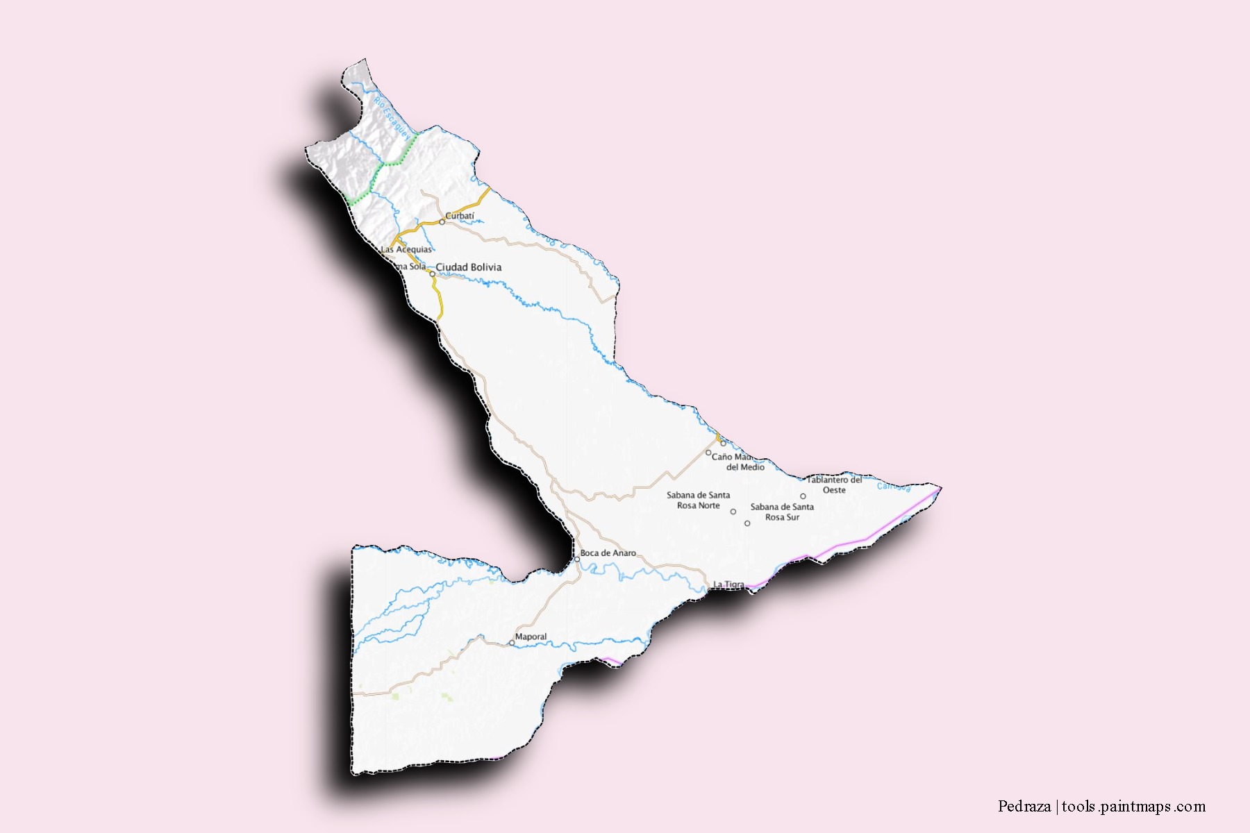 Mapa de barrios y pueblos de Pedraza con efecto de sombra 3D