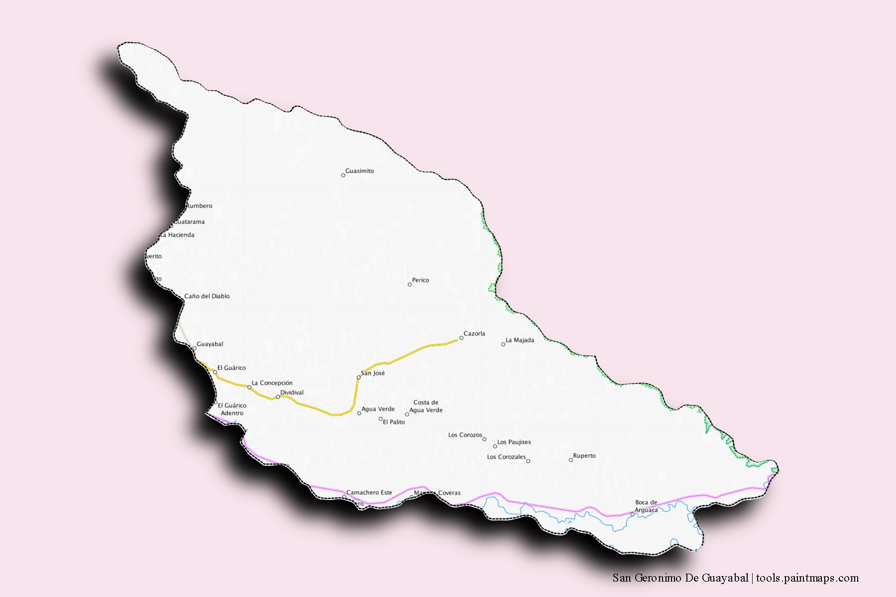 Mapa de barrios y pueblos de San Geronimo De Guayabal con efecto de sombra 3D