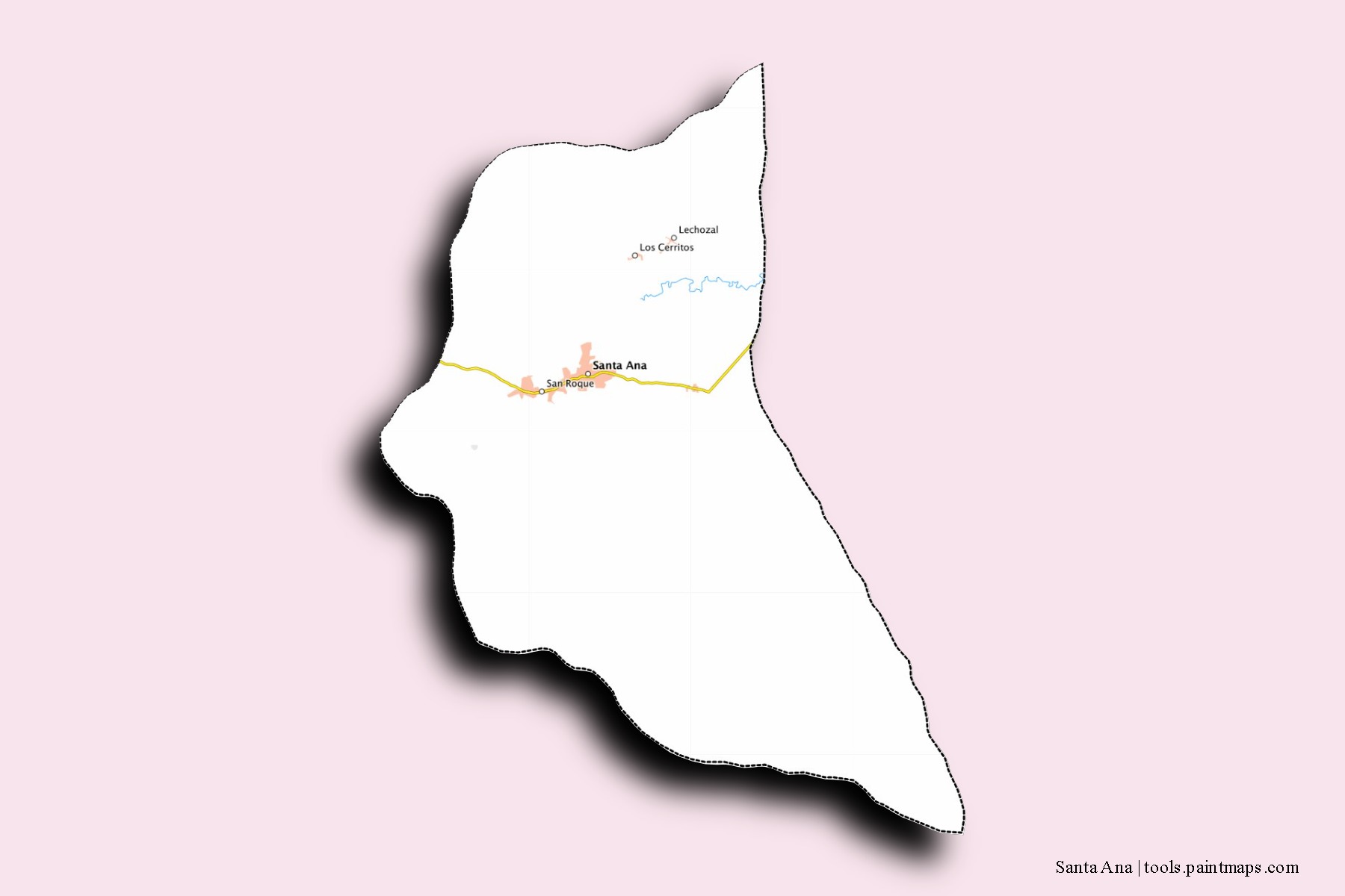 Mapa de barrios y pueblos de Santa Ana con efecto de sombra 3D